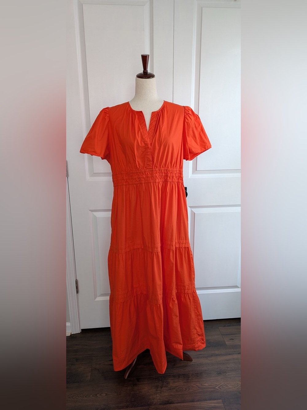 Quince Women’s Organic Cotton Tiered Maxi Dress Vermilion Red Size XL